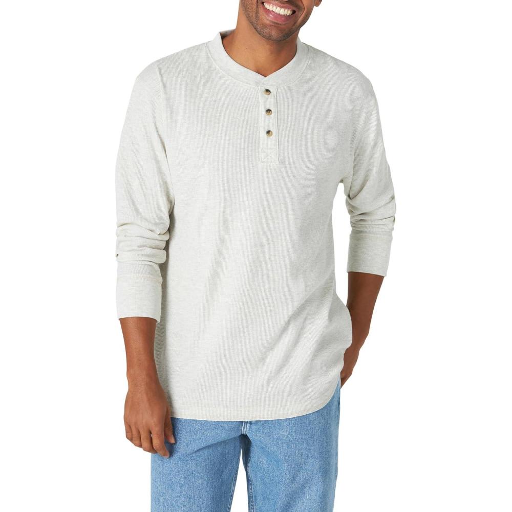 imageWrangler Authentics Mens Long Sleeve Waffle HenleyOatmeal Heather