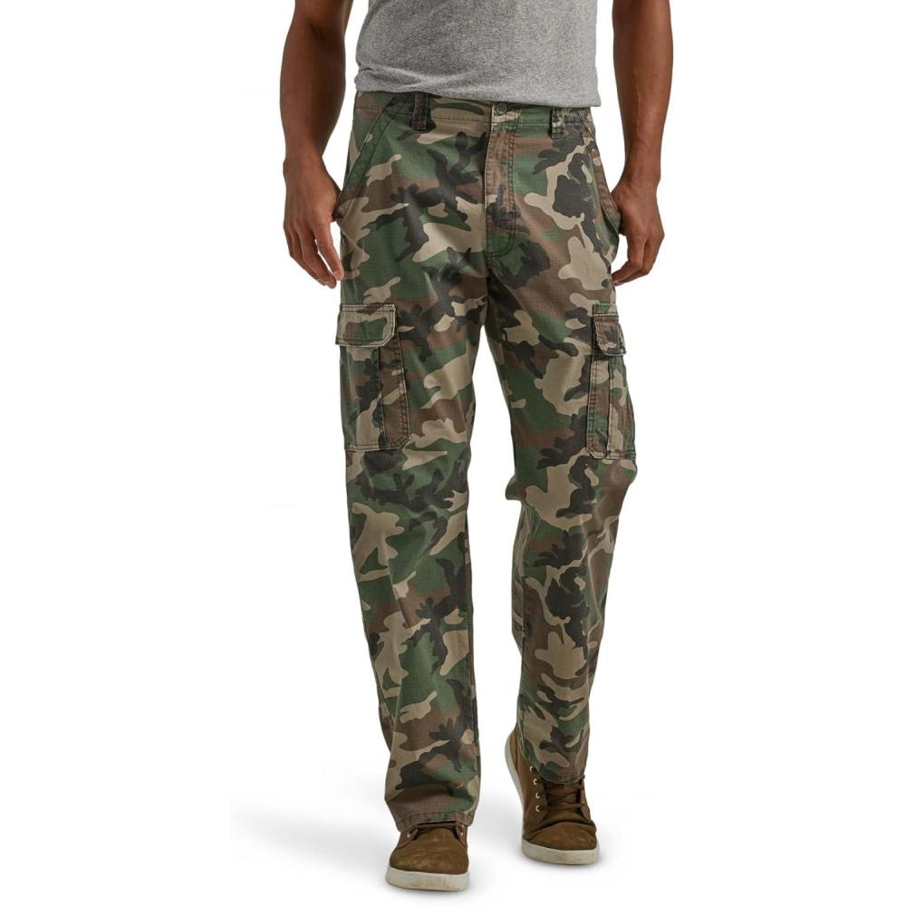 imageWrangler Authentics mens Relaxed Fit Stretch Cargo PantGreen Brown Camo