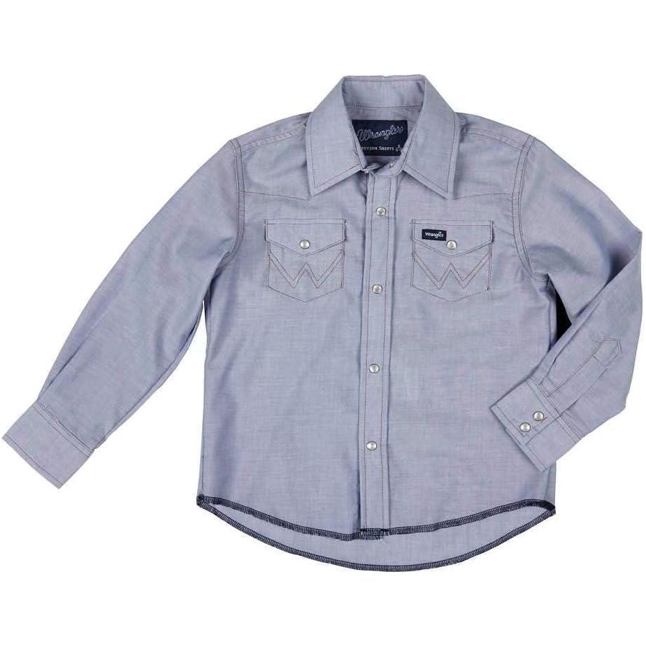 imageWrangler Boys Long Sleeve White Snap ShirtBlue Chambray