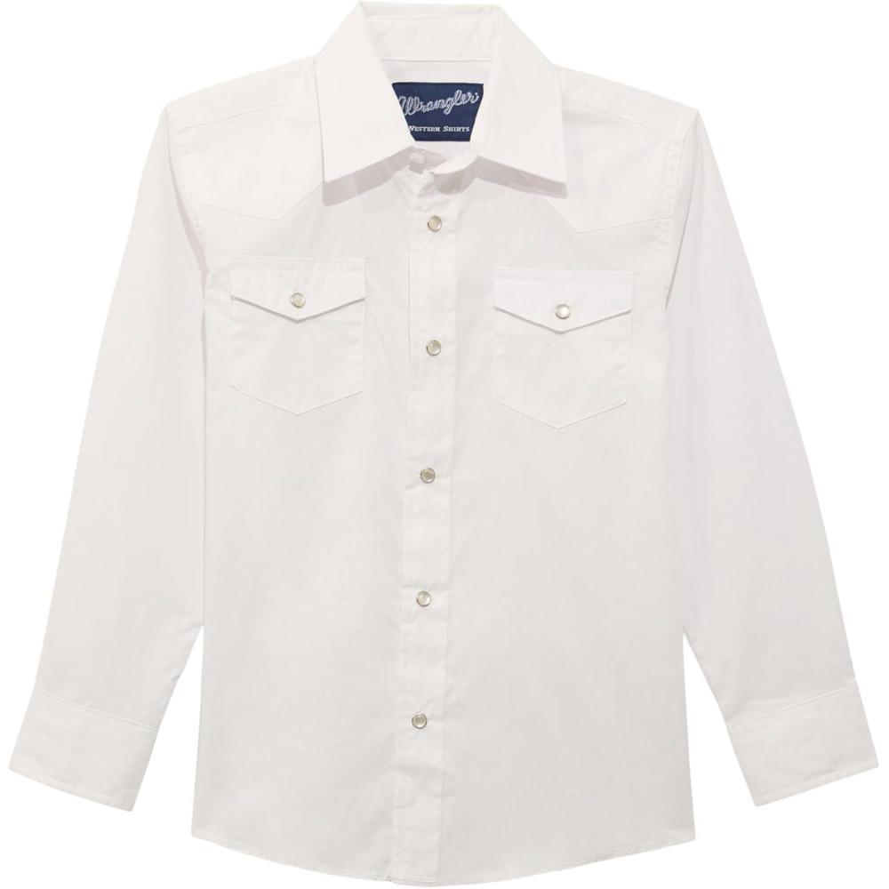 imageWrangler Boys Long Sleeve White Snap ShirtWhite