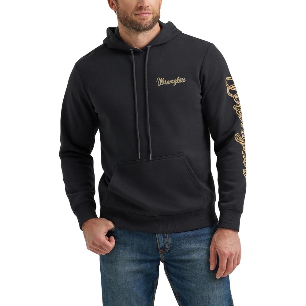 imageWrangler Mens Blue Sleeve Logo HoodieJet Black