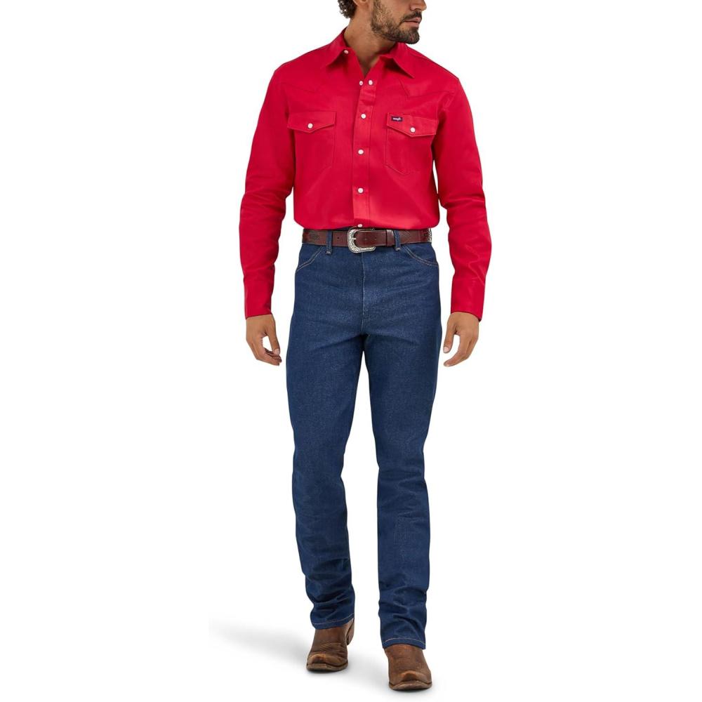 imageWrangler Mens Cowboy Cut Western Chambray Snap Long Sleeve Work ShirtRed