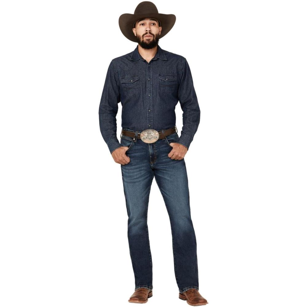 imageWrangler Mens Free to Stretch Relaxed Fit Bootcut JeanBlue