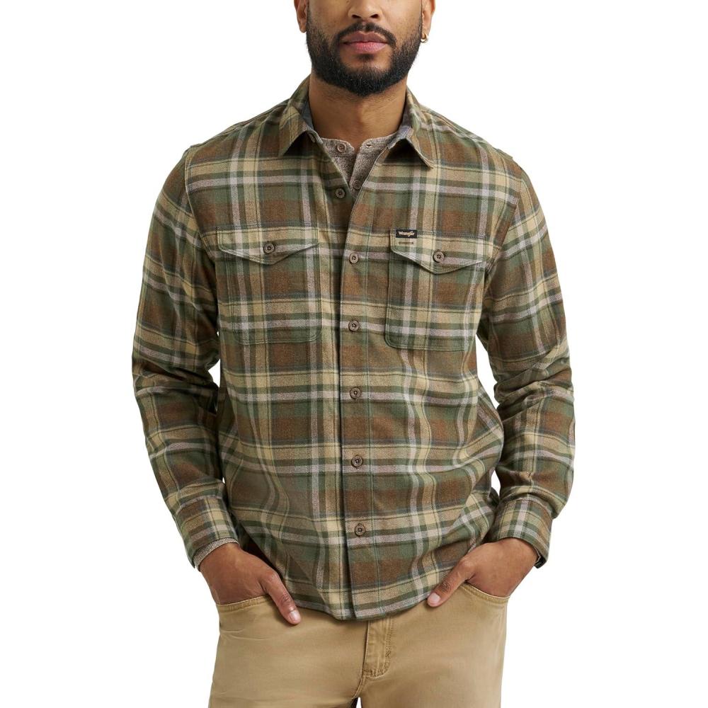 imageWrangler Mens Long Sleeve ShirtThyme Plaid Flannel