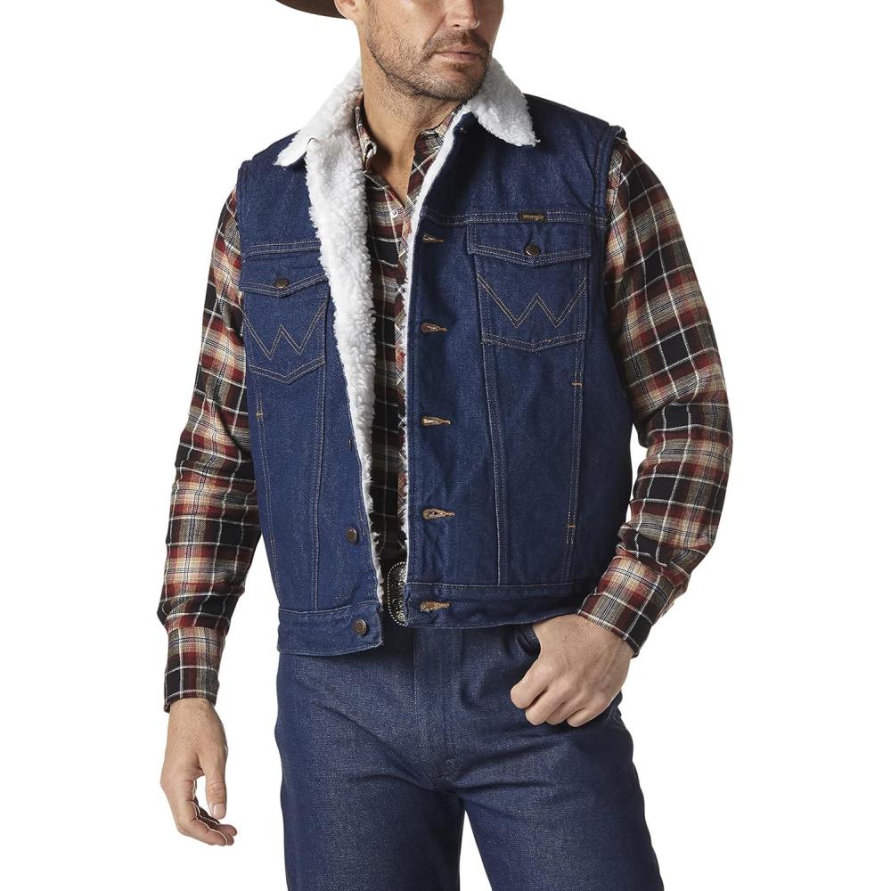 imageWrangler Mens Sherpa Lined Denim VestDenimSherpa