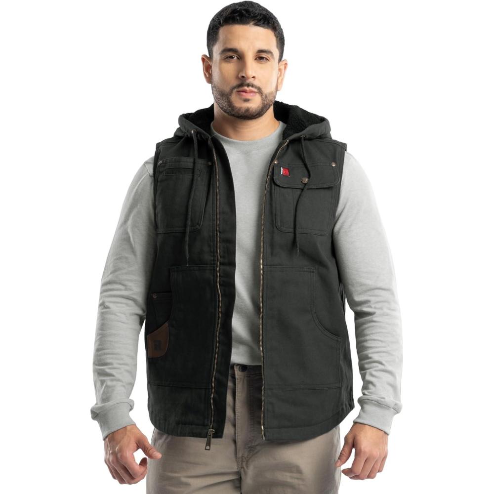 imageWrangler Mens Sherpa Lined Vest With HoodBlack