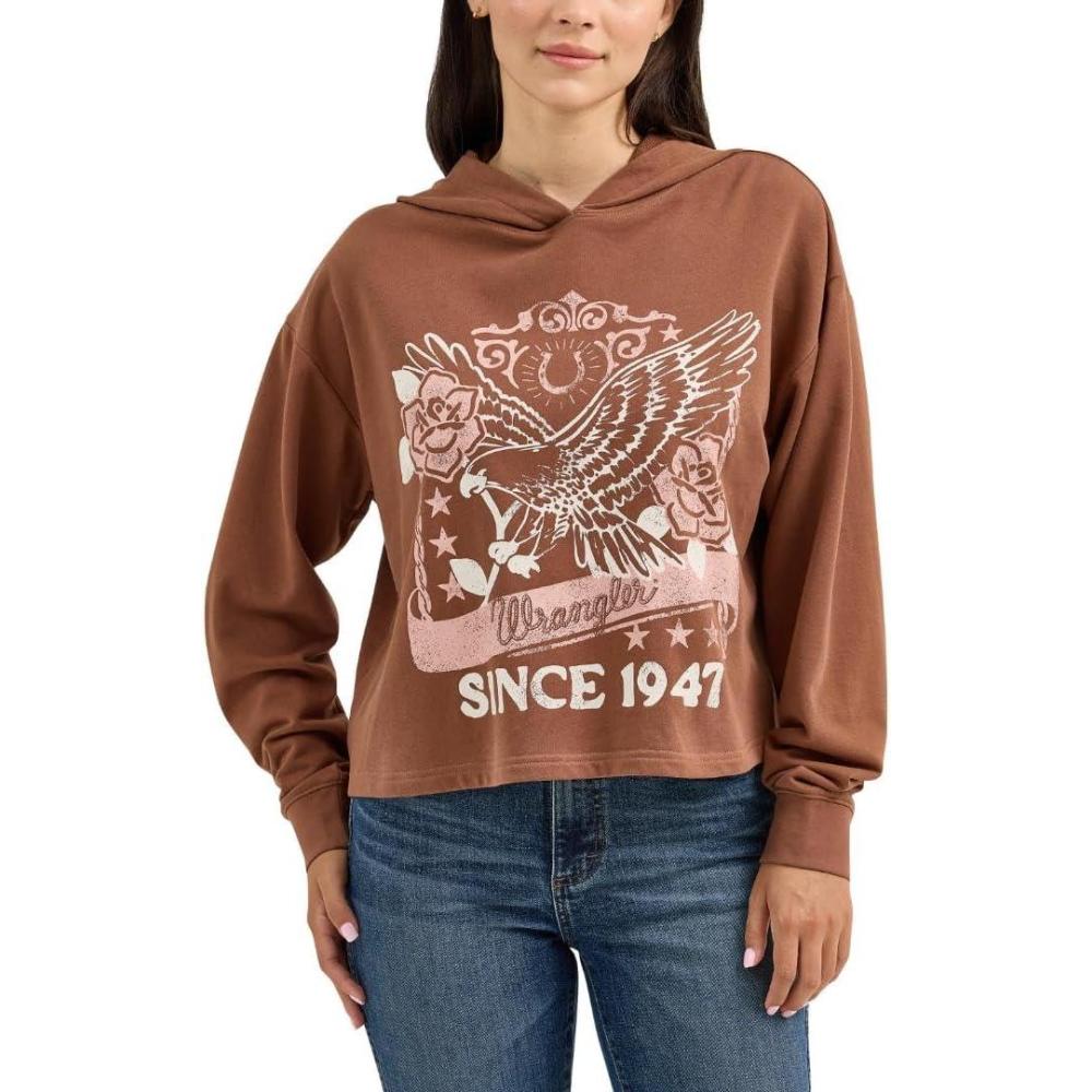 imageWrangler Western Womens Retro Cropped Hoodie Sweatshirt Cacao Nibs Large