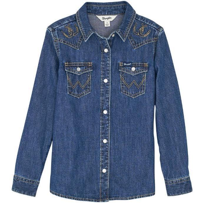imageWrangler White Girls Western Long Sleeve Top GW7001WDark Denim