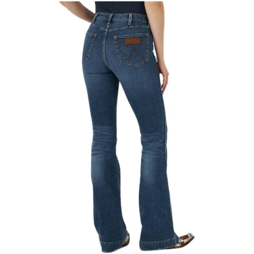 imageWrangler Womens Retro High Rise Bailey Bootcut Dark Wash Trouser Jeans SaraLauren