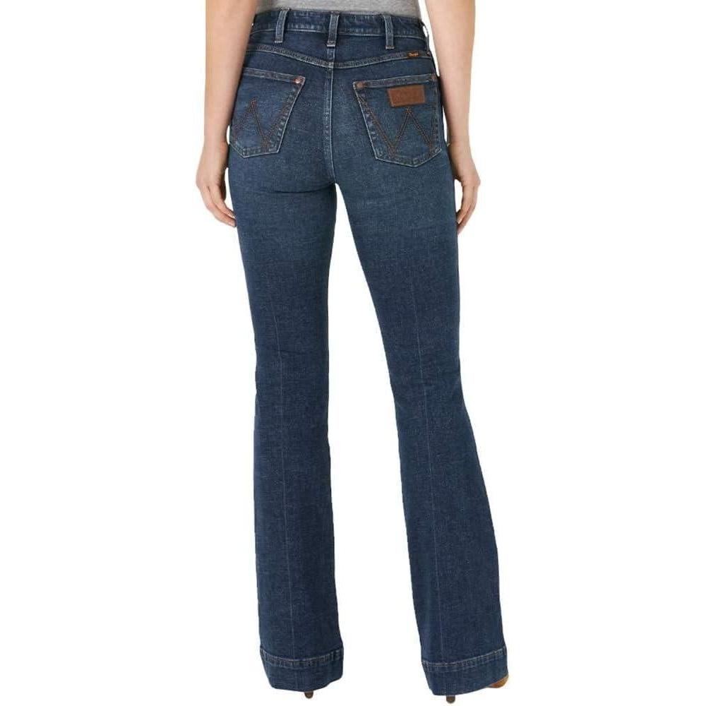 imageWrangler Womens Retro High Rise Bailey Bootcut Dark Wash Trouser Jeans SaraSara