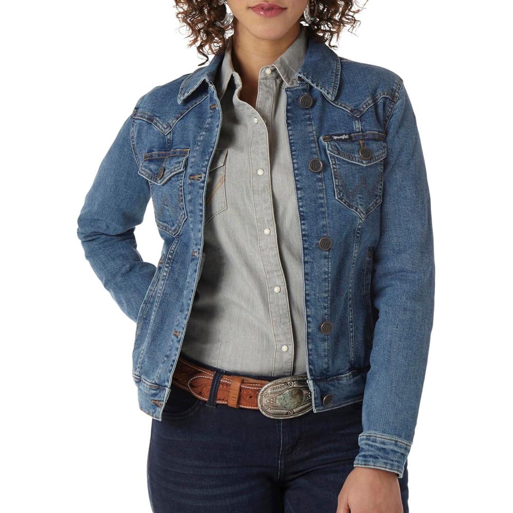 imageWrangler Womens Retro Western Denim JacketDark Denim