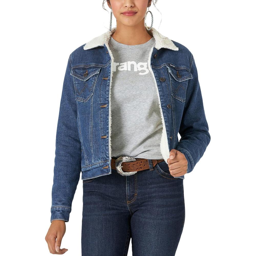 imageWrangler Womens Sherpa Lined Denim JacketDenim