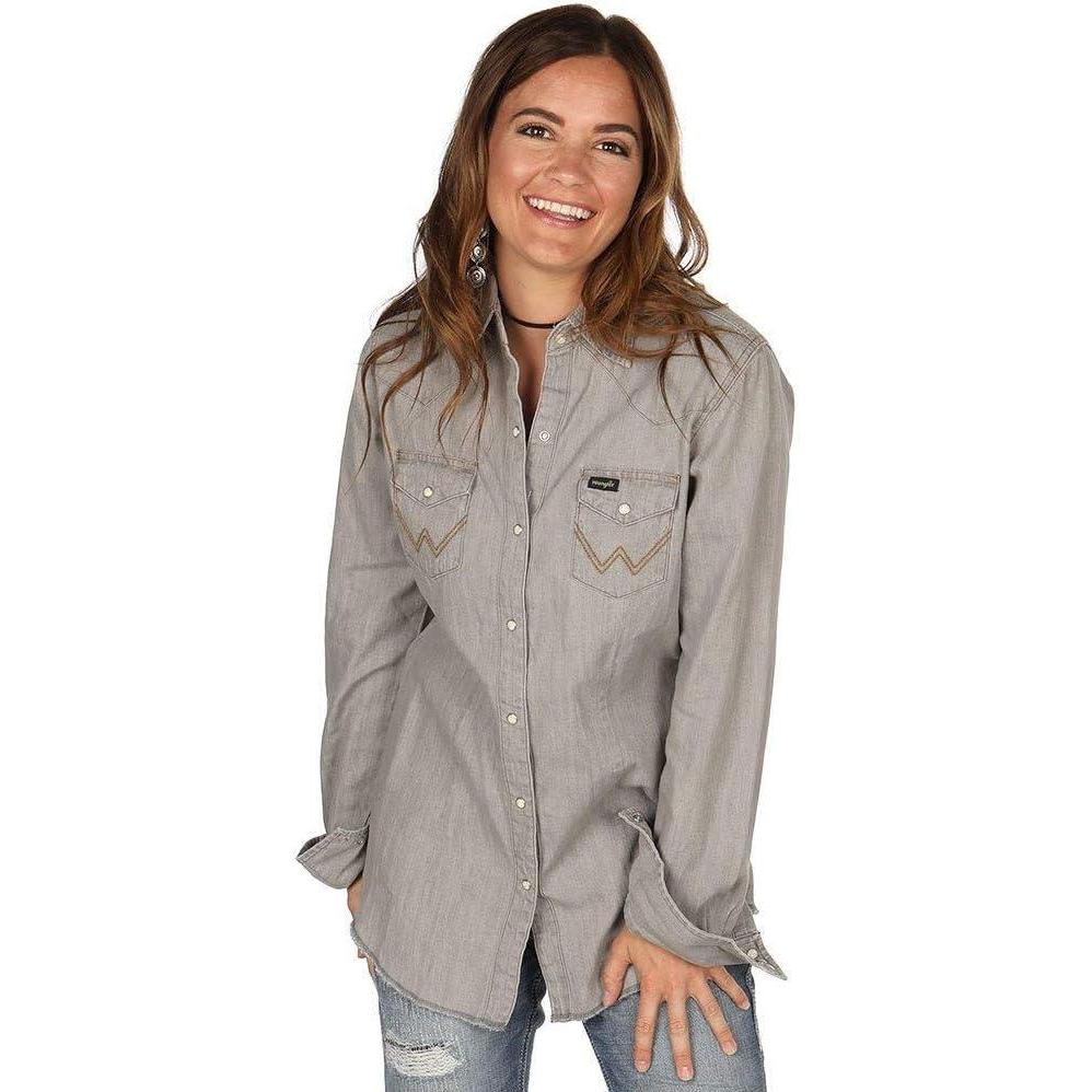 imageWrangler Womens Vintage Denim Snap ShirtGray