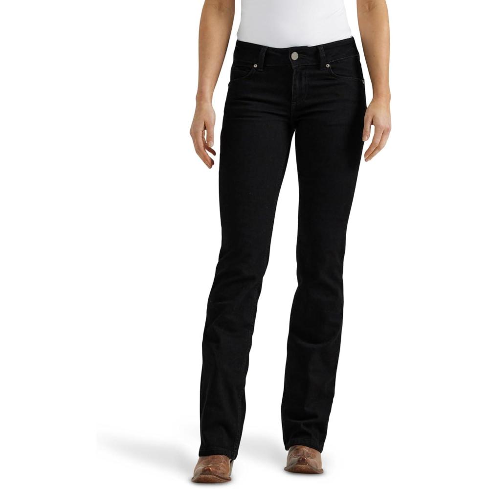 imageWrangler Womens Western Mid Rise Stretch Boot Cut JeanBlack