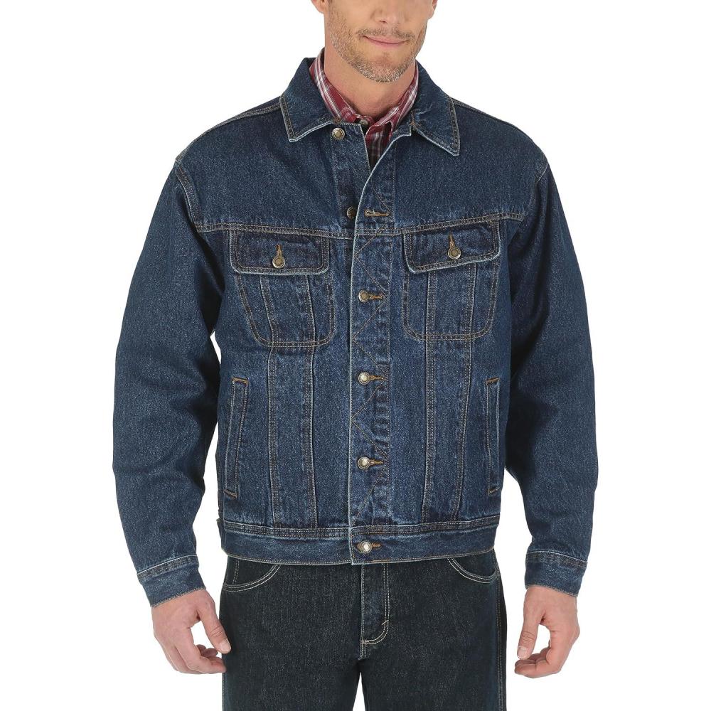 imageWrangler mens Cowboy Cut Western Unlined Denim JacketAntique Indigo