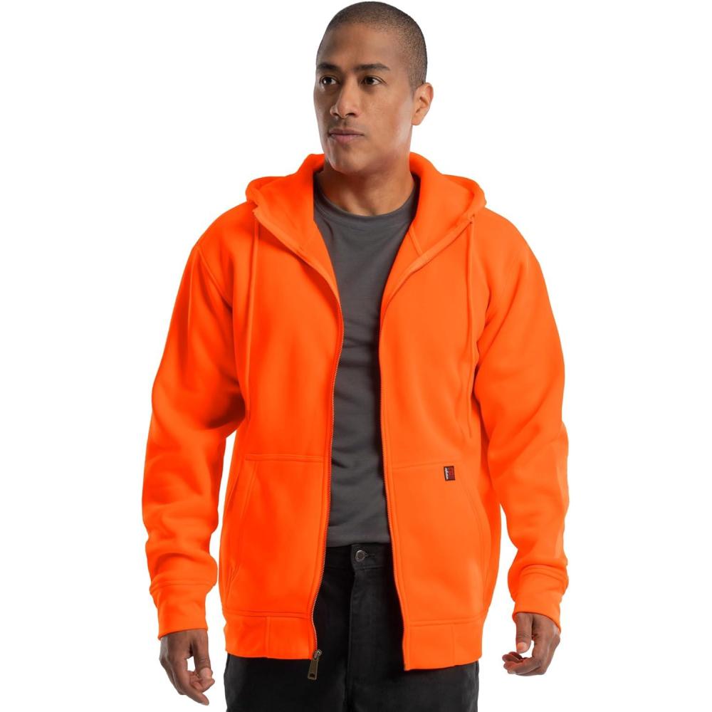 imageWrangler mens Durable Performance Fleece Hiviz Full Zip HoodieOrange Clown Fish