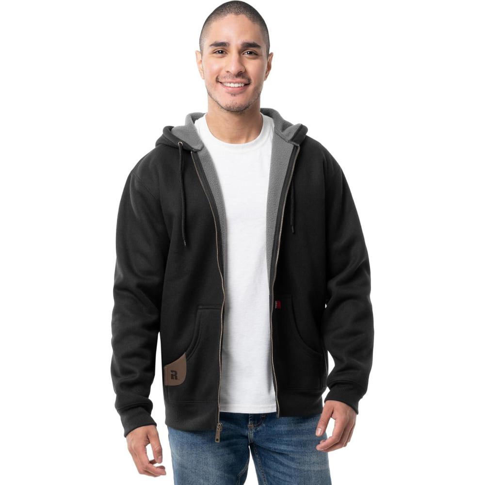 imageWrangler mens Thermal Sherpa Zip HoodieBlack HeatherGrey