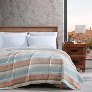 Wrangler – Blanket, Ultra Soft Plush Fleece Bedding, Yellowstone Inspired, Luxuriously Soft Bedding for Bed or Couch (Jericho Peach Pink, Full/Queen)(Glen Canyon Stripe Blue)