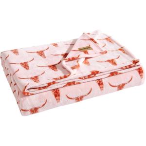 Wrangler – Blanket, Ultra Soft Plush Fleece Bedding, Yellowstone Inspired, Luxuriously Soft Bedding for Bed or Couch (Jericho Peach Pink, Full/Queen)(Steer Head Peach)