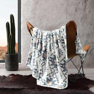 Wrangler – Throw Blanket, Soft Plush Fleece Bedding, Yellowstone Inspired, Western Decor for Bed or Couch (Canyon Ikat Blue, 50″ x 60″)(Dakota Grey)