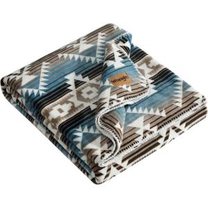 Wrangler – Throw Blanket, Soft Plush Fleece Bedding, Yellowstone Inspired, Western Decor for Bed or Couch (Canyon Ikat Blue, 50″ x 60″)(Jericho Turquoise)