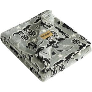 Wrangler – Throw Blanket, Soft Plush Fleece Bedding, Yellowstone Inspired, Western Decor for Bed or Couch (Canyon Ikat Blue, 50″ x 60″)(Knockin Boots Green)