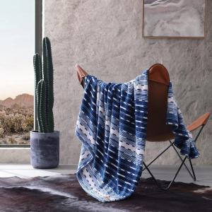 Wrangler – Throw Blanket, Soft Plush Fleece Bedding, Yellowstone Inspired, Western Decor for Bed or Couch (Canyon Ikat Blue, 50″ x 60″)(Logan Stripe Blue)