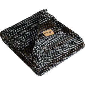 Wrangler – Throw Blanket, Soft Plush Fleece Bedding, Yellowstone Inspired, Western Decor for Bed or Couch (Canyon Ikat Blue, 50″ x 60″)(Nash Stripe Brown)
