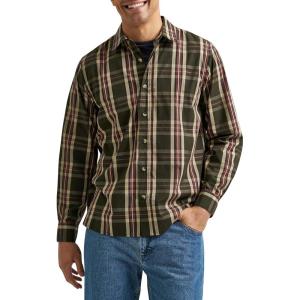 Wrangler Authentics Men’s Long Sleeve Plaid Woven Shirt(Rosin Plaid)