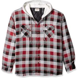 Wrangler Authentics Men’s Long Sleeve Quilted Lined Flannel Shirt Jacket with Hood(Biking Red)