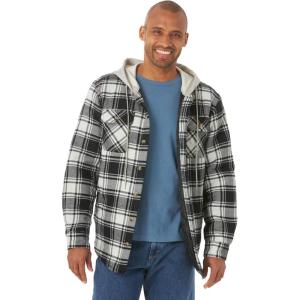 Wrangler Authentics Men’s Long Sleeve Quilted Lined Flannel Shirt Jacket with Hood(Caviar With Black Hood)