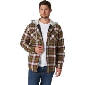 Wrangler Authentics Men’s Long Sleeve Quilted Lined Flannel Shirt Jacket with Hood(Olive Night)