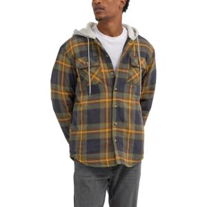 Wrangler Authentics Men’s Long Sleeve Quilted Lined Flannel Shirt Jacket with Hood(Phantom)