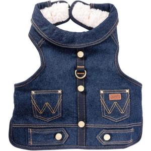 Wrangler Dark Wash Dog Vest Harness with Sherpa-S(Dark Wash Denim)