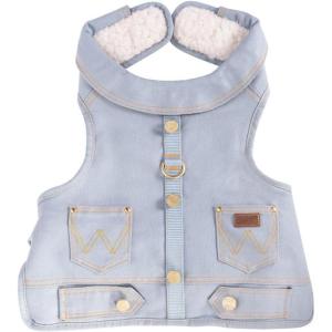 Wrangler Dark Wash Dog Vest Harness with Sherpa-S(Light Wash Denim)
