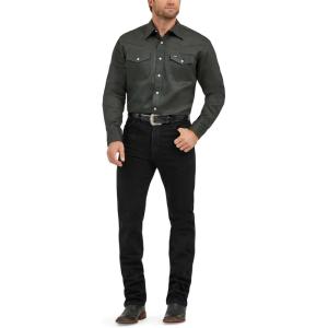 Wrangler Men’s Cowboy Cut Western Chambray Snap Long Sleeve Work Shirt(Black Forest Green)