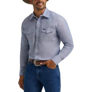 Wrangler Men’s Cowboy Cut Western Chambray Snap Long Sleeve Work Shirt(Light Chambray)