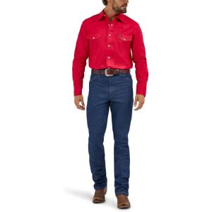 Wrangler Men’s Cowboy Cut Western Chambray Snap Long Sleeve Work Shirt(Red)