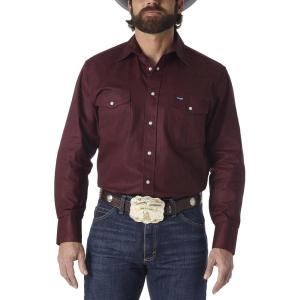 Wrangler Men’s Cowboy Cut Western Chambray Snap Long Sleeve Work Shirt(Red Oxide)