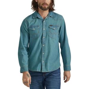 Wrangler Mens Iconic Denim Regular Fit Snap Shirt(Grit Wash)