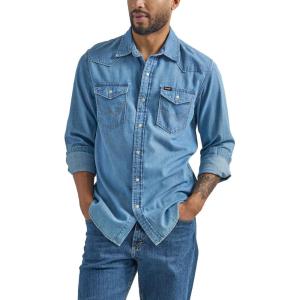 Wrangler Mens Iconic Denim Regular Fit Snap Shirt(Lake Wash)