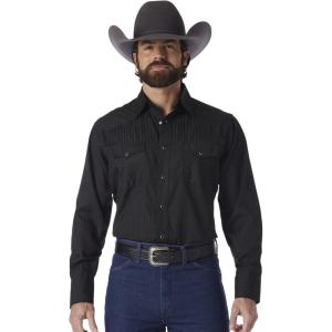 Wrangler Mens Sport Western Two Pocket Long Sleeve Snap Shirt(Black)