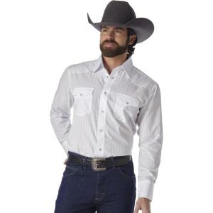 Wrangler Mens Sport Western Two Pocket Long Sleeve Snap Shirt(White)