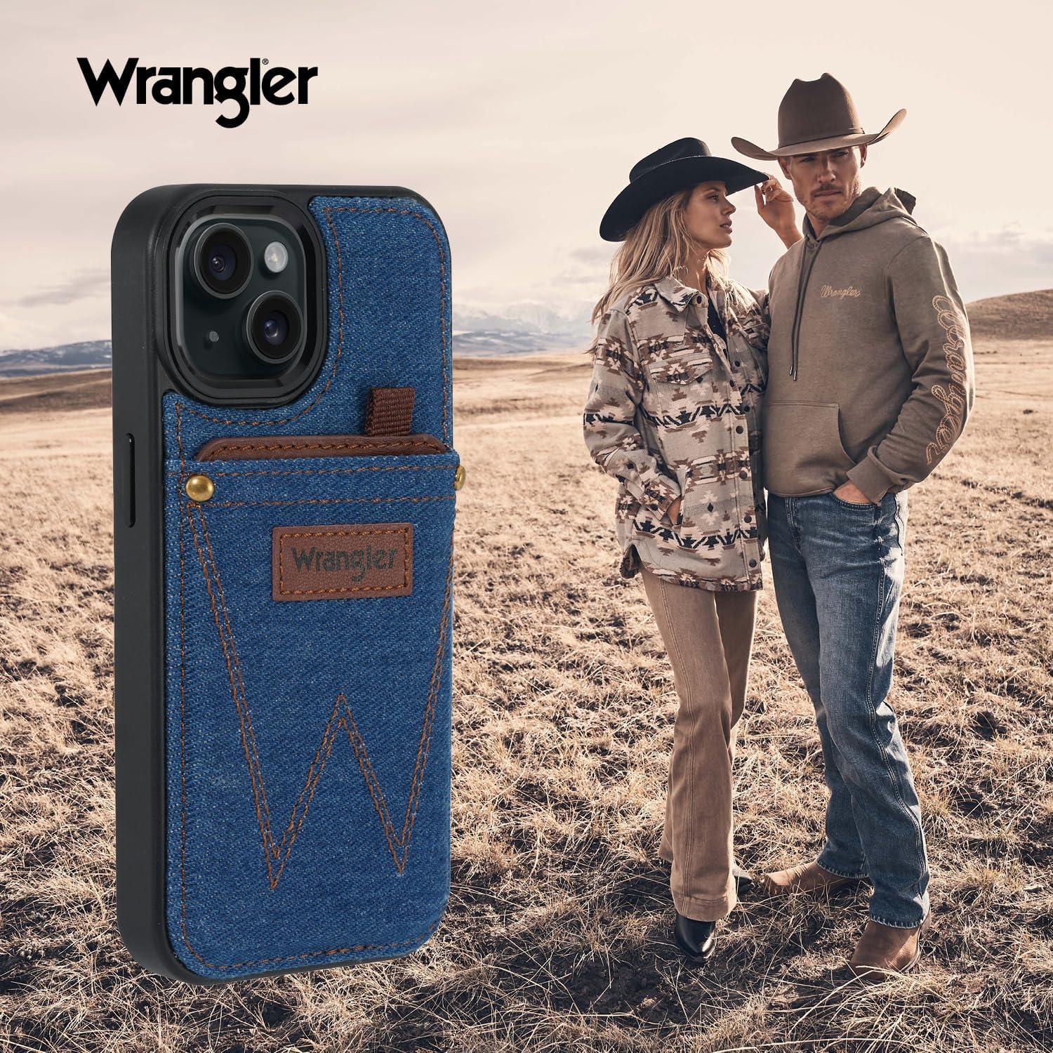 imageWITHit Wrangler Denim Heritage Phone Case for iPhone 1515 Pro15 Pro Max Card Holder with Leather Accents iPhone 15 Pro Max