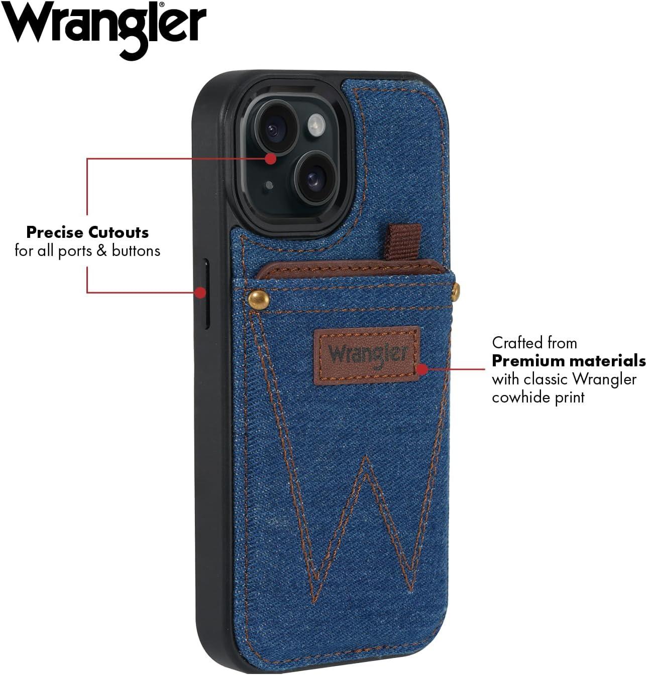 imageWITHit Wrangler Denim Heritage Phone Case for iPhone 1515 Pro15 Pro Max Card Holder with Leather Accents iPhone 15 Pro Max