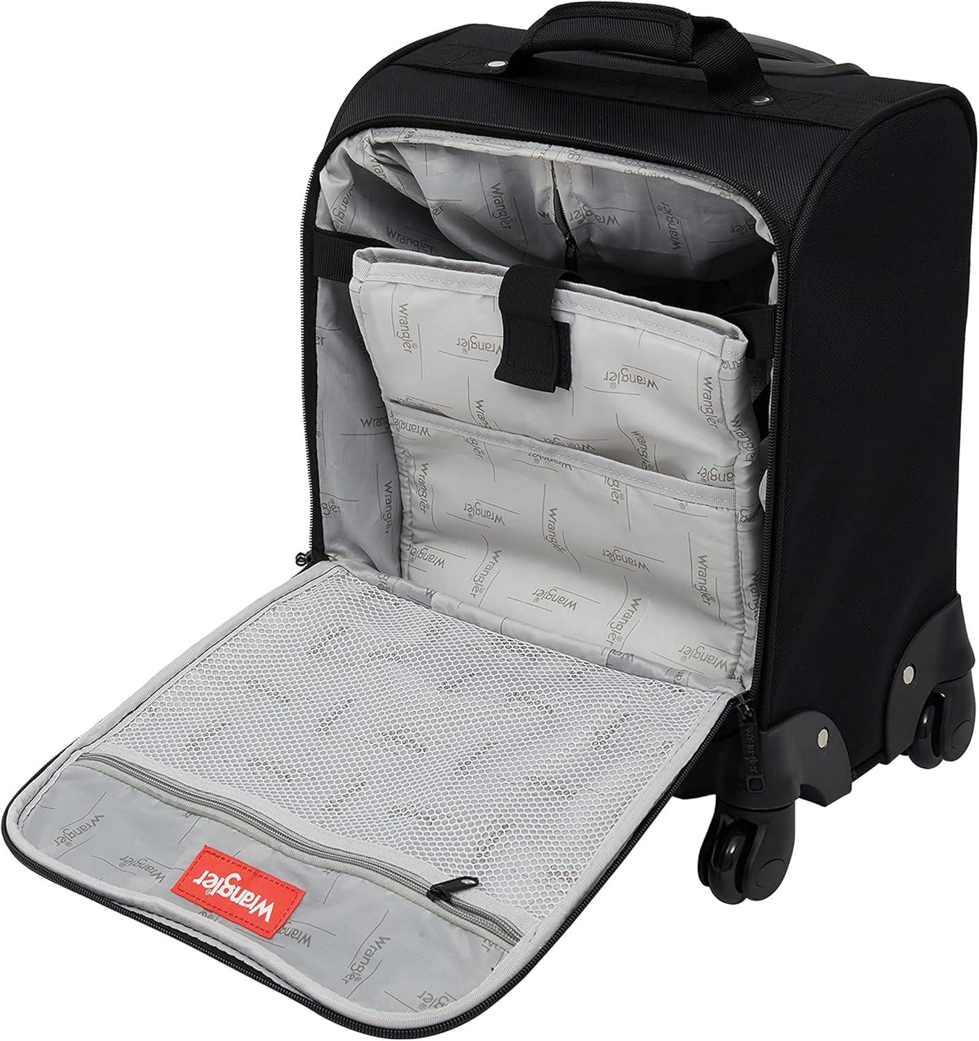 imageWrangler 17quot Underseat Spinner CarryOn Luggage MochaBlack