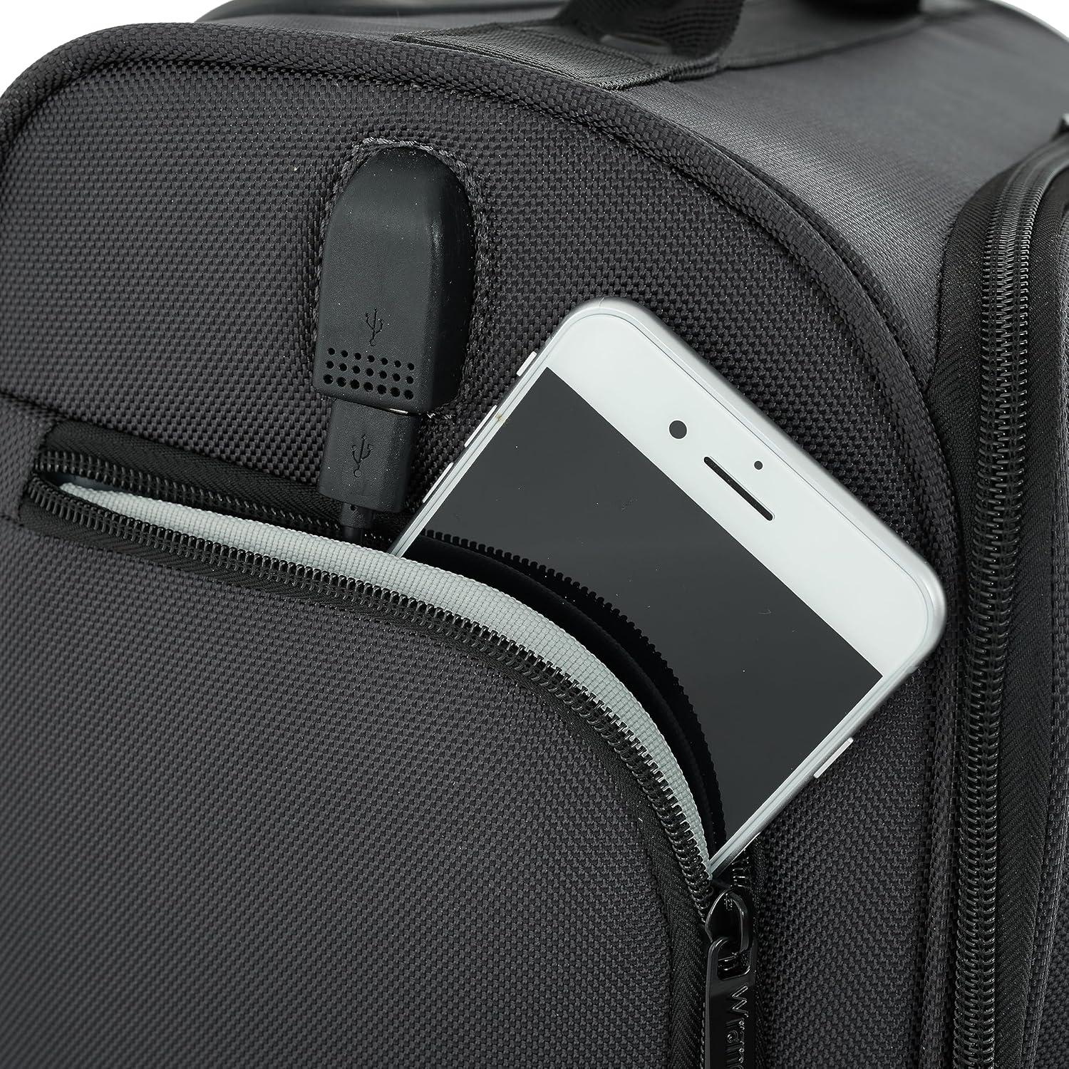 imageWrangler 17quot Underseat Spinner CarryOn Luggage MochaCharcoal