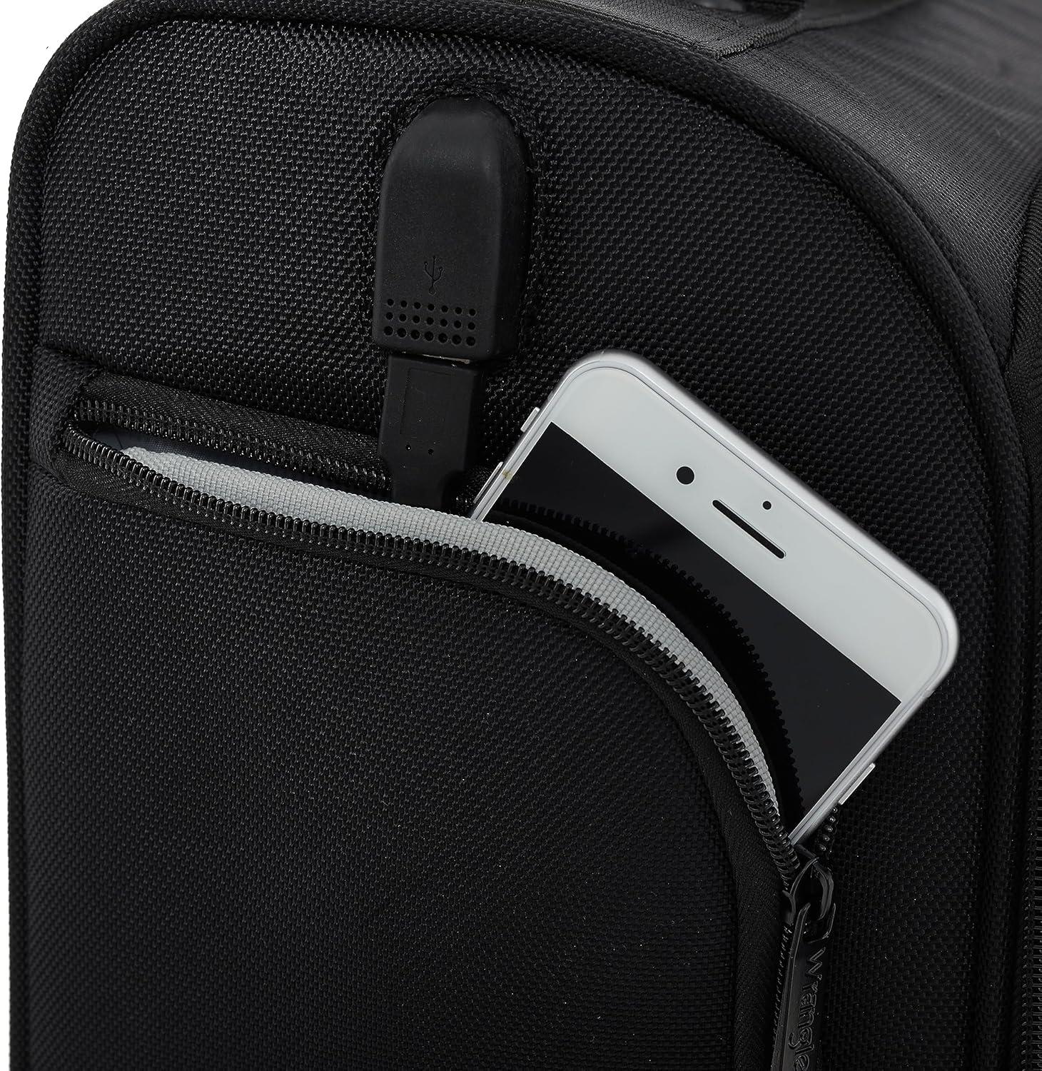 imageWrangler 17quot Underseat Spinner CarryOn Luggage MochaCharcoal