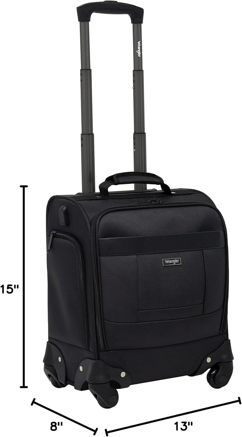 imageWrangler 17quot Underseat Spinner CarryOn Luggage MochaCharcoal