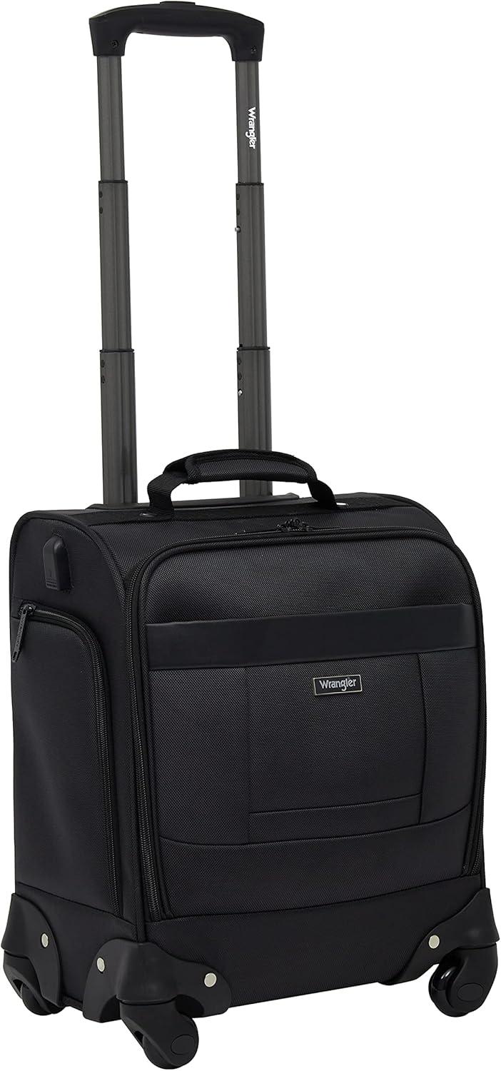 imageWrangler 17quot Underseat Spinner CarryOn Luggage MochaCharcoal